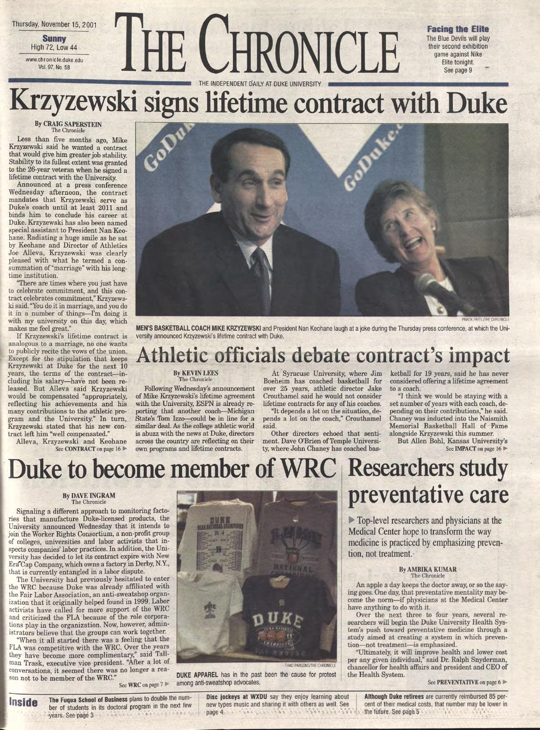 November 15, 2001 by Duke Chronicle Print Archives - Issuu