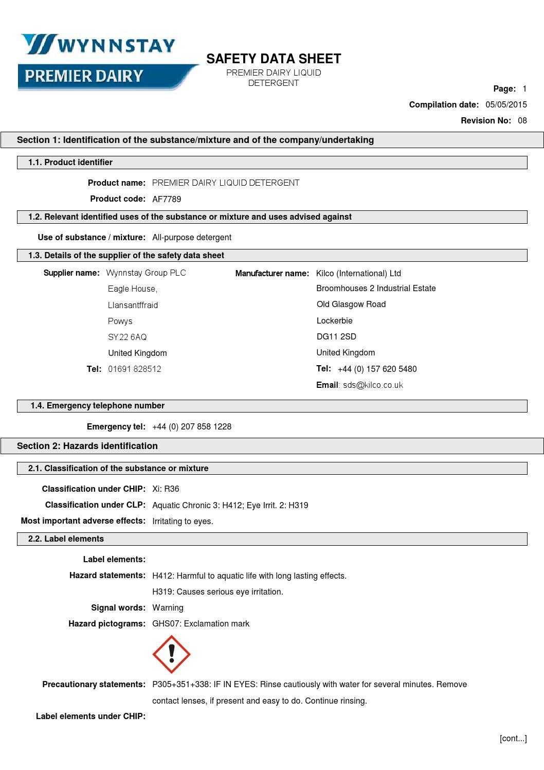 Premier Dairy Liquid Detergent SDS by WynnstayGroup Issuu
