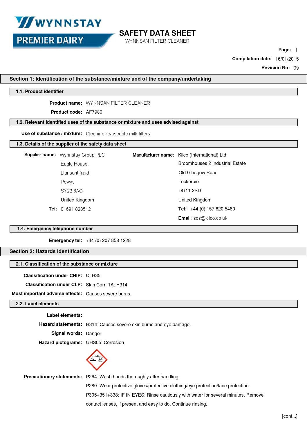 Wynnsan Filter Cleaner SDS by WynnstayGroup Issuu