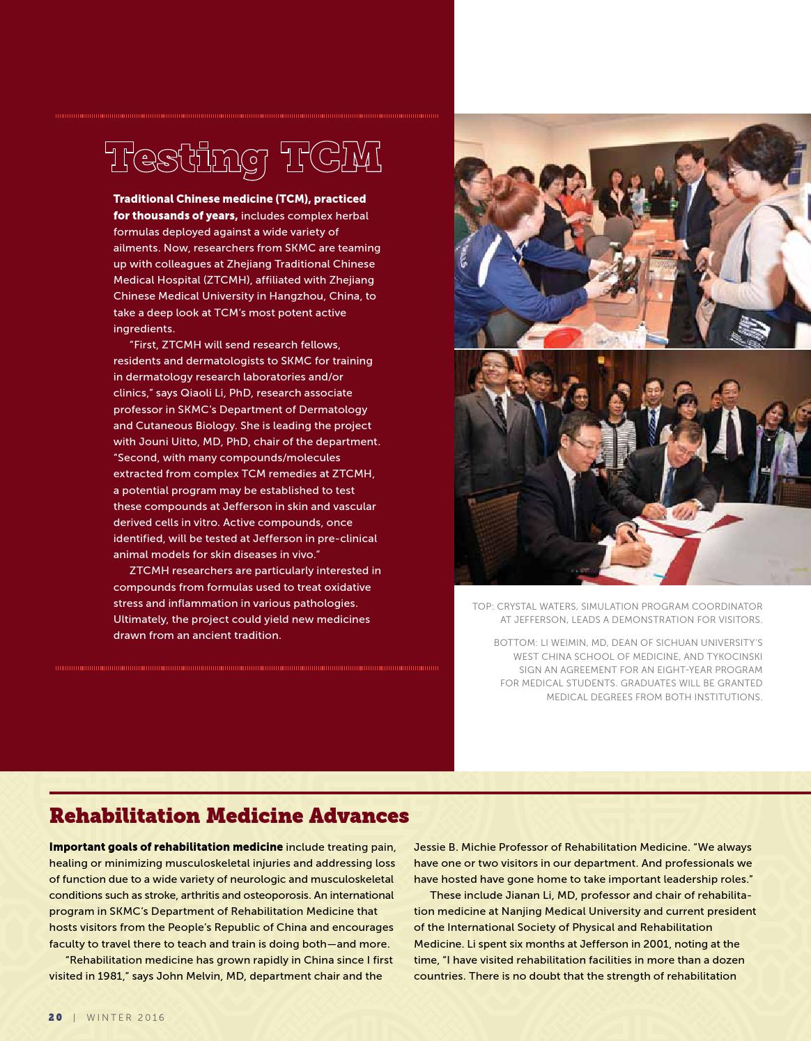 Sidney Kimmel Medical College Winter 2016 Alumni Bulletin by