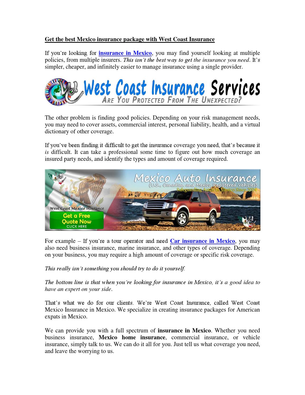 Get the best mexico insurance package with west coast