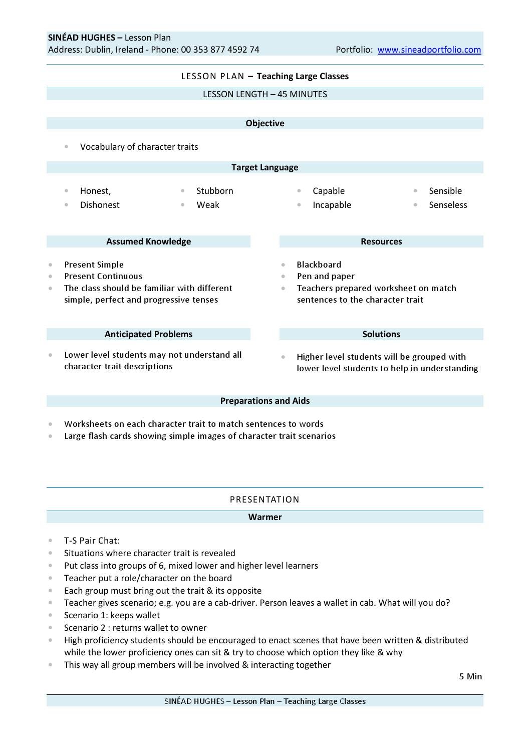 Lesson Plan - Teaching Large Classes by Sinead Hughes - Issuu