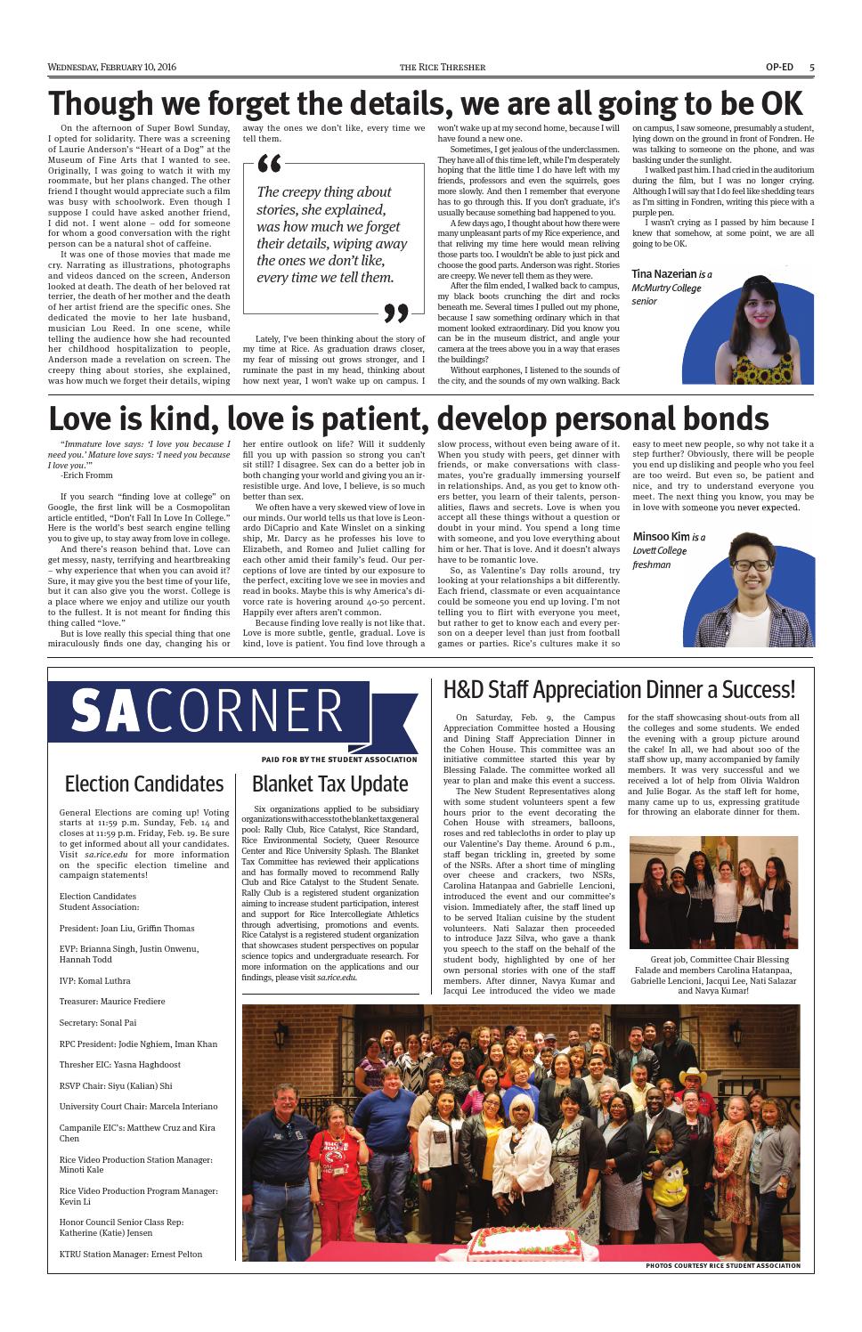 The Rice Thresher Wednesday February 10 2016 By The Rice
