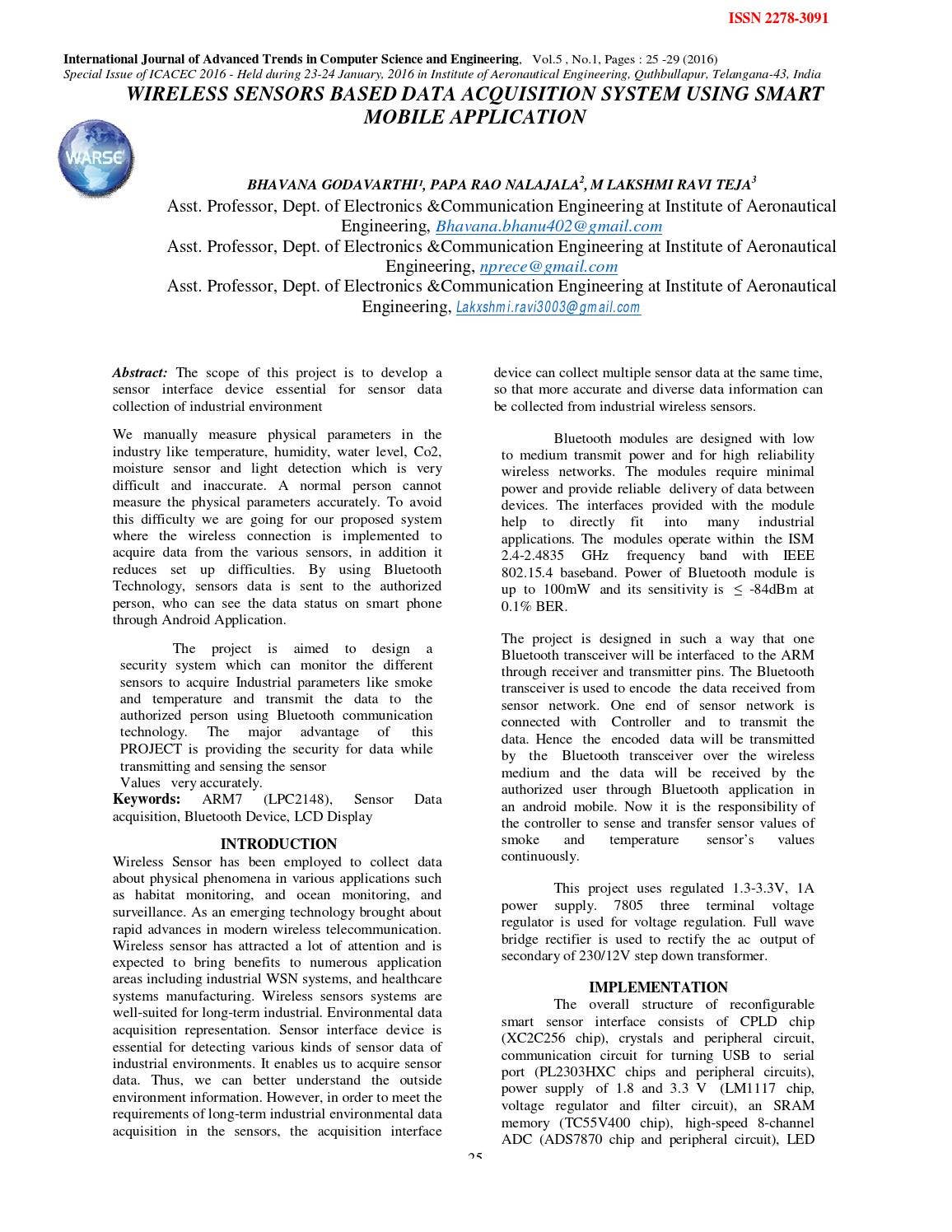WIRELESS SENSORS BASED DATA ACQUISITION SYSTEM USING SMART MOBILE ...