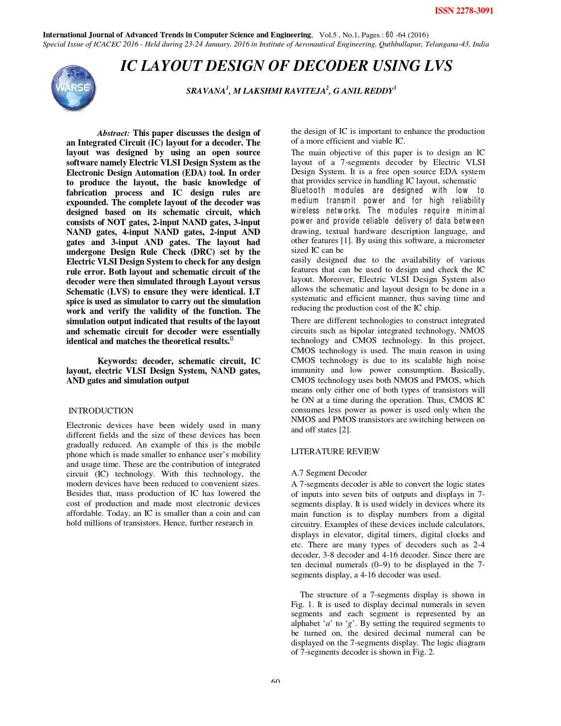 IC LAYOUT DESIGN OF DECODER USING LVS by The World Academy of Research ...