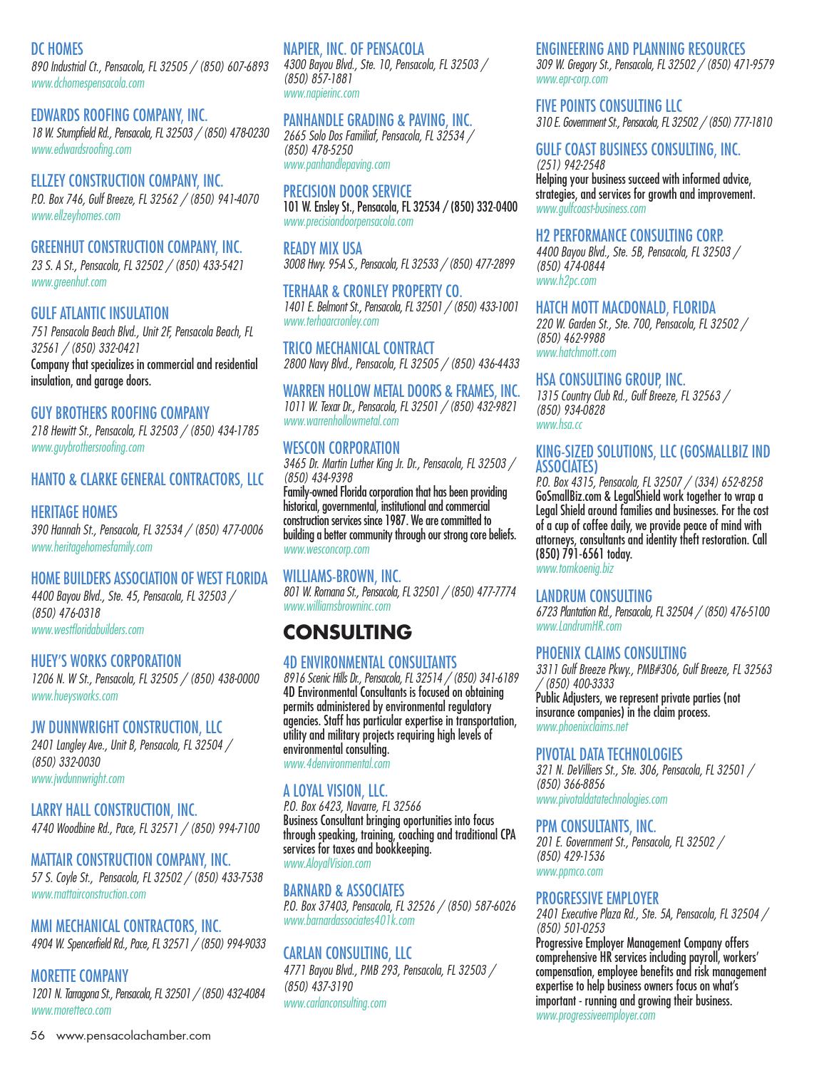 Greater Pensacola Area Chamber of Commerce directory and annual report