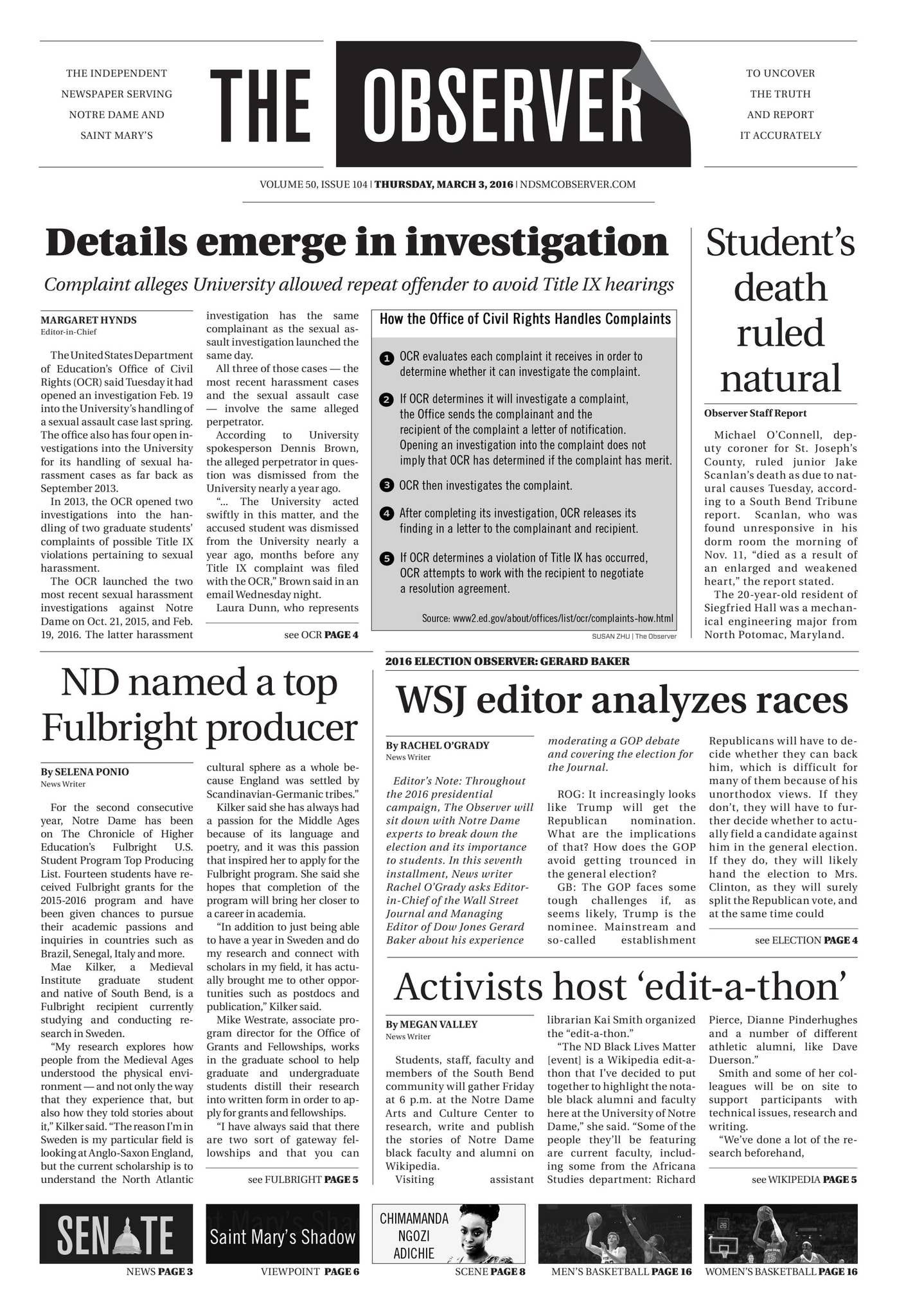 Print Edition of The Observer for Thursday, March 3, 2016 by The ...