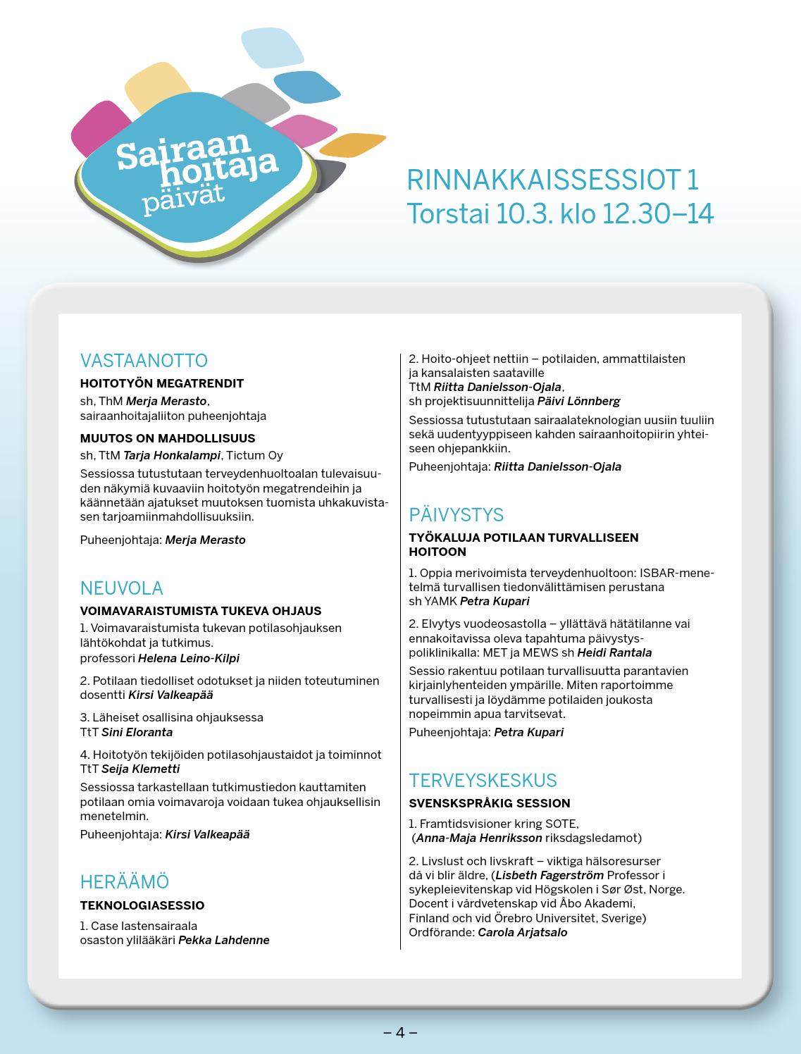 Sairaanhoitajapaivat2016 Luento Ohjelma Opas By Messukeskus Issuu