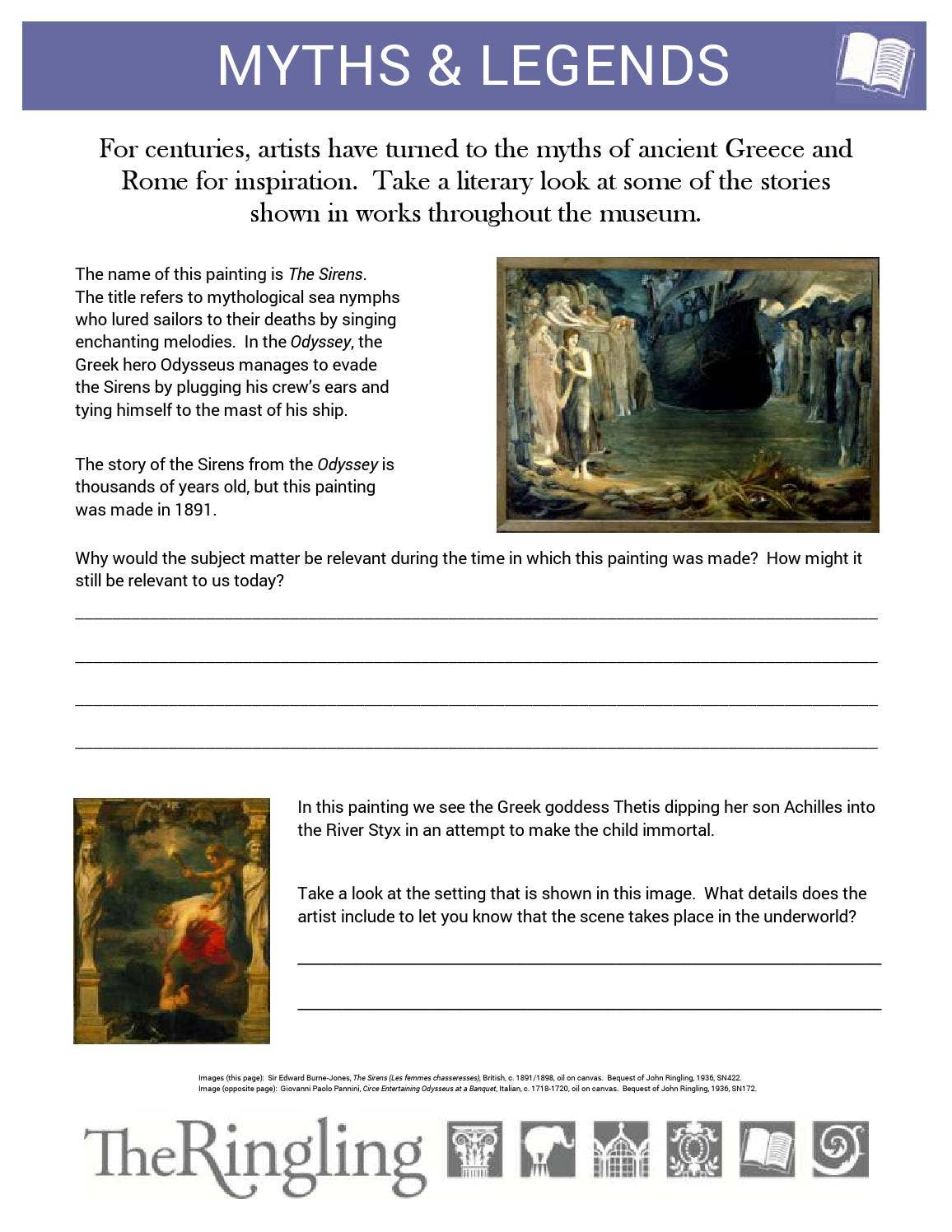 Gallery Worksheet: Myths & Legends by The John and Mable Ringling ...