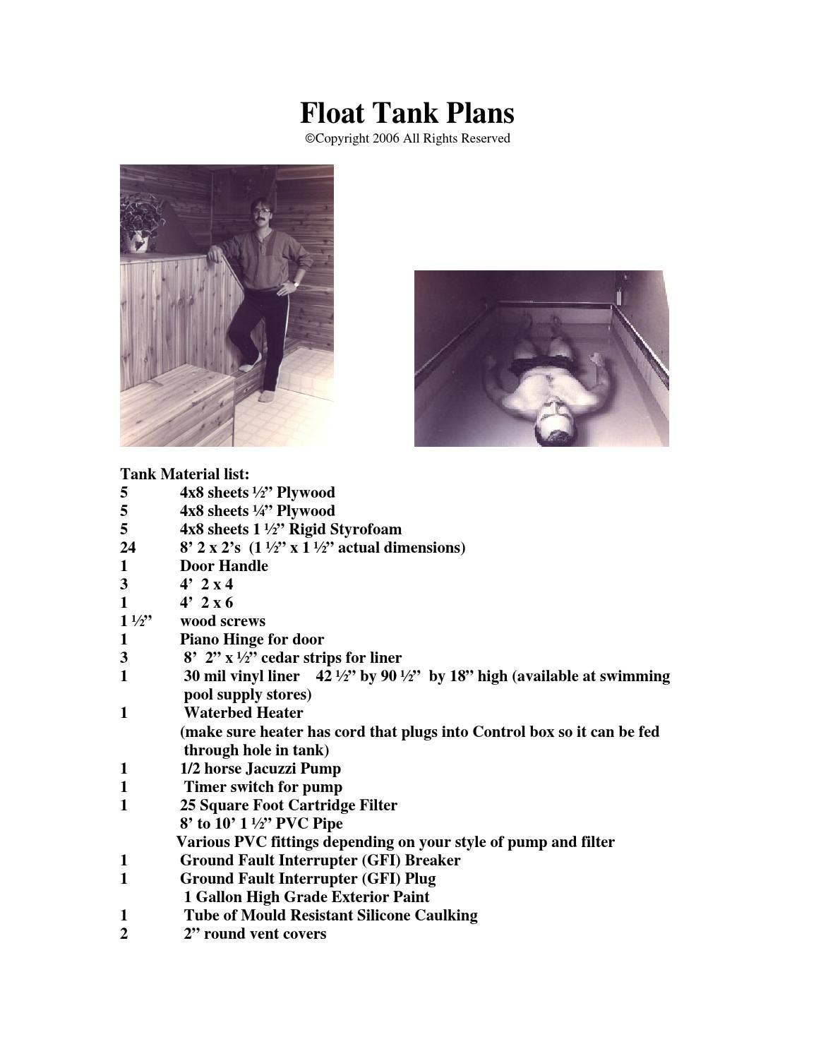 DIY Sensory Deprivation Tank Plans by Adam Nichols - Issuu