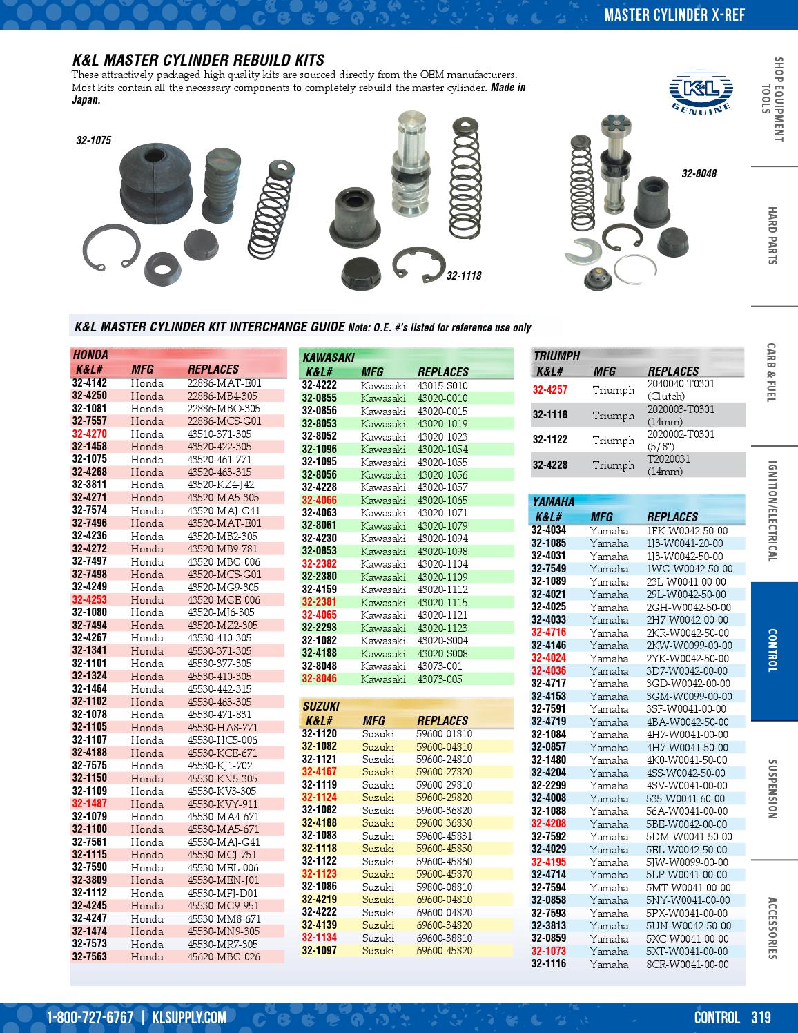 K/&L Supply Master Cylinder Rebuild Kit Clutch 32-4142