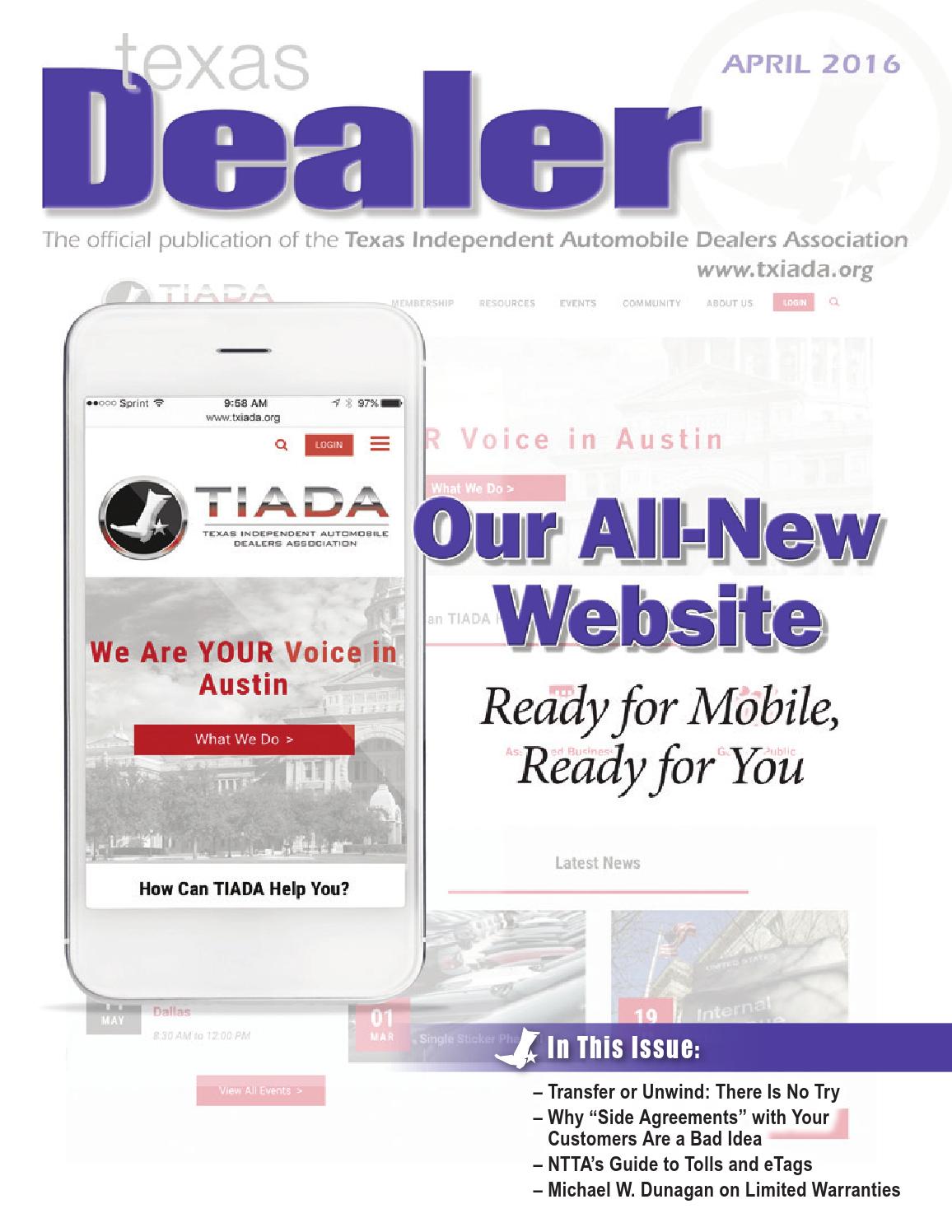 Texas Dealer, April 2016 by Texas Independent Auto Dealers Association