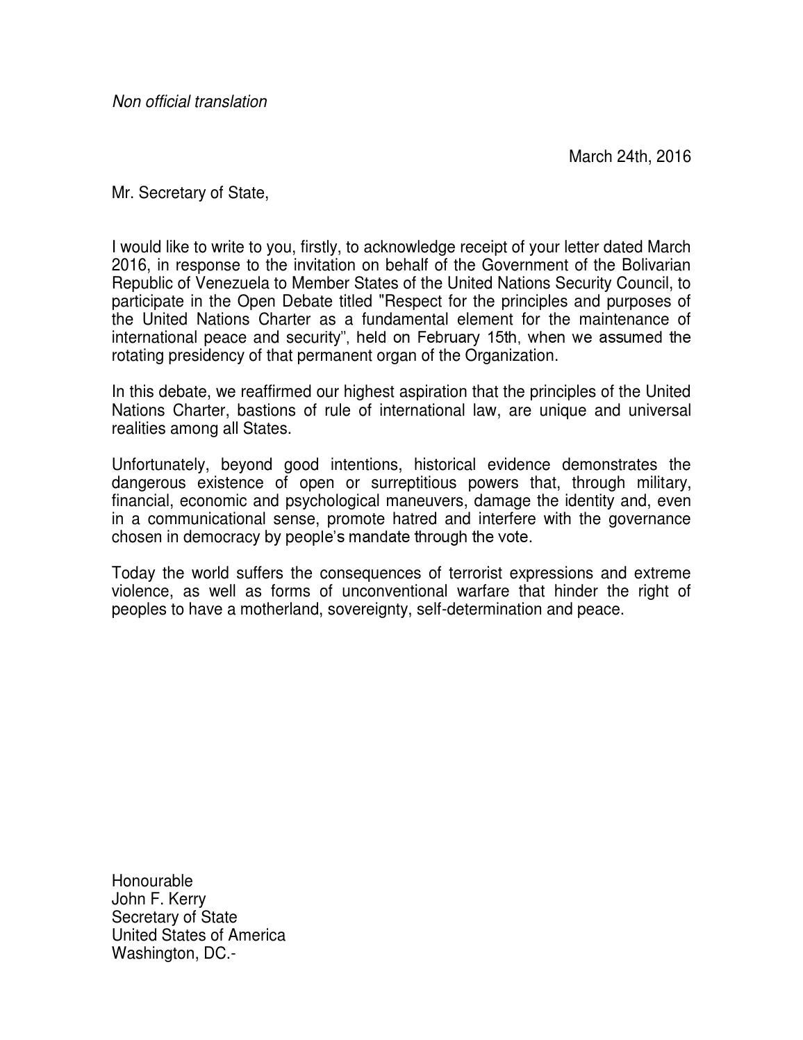 Clic aqui en ingles carta canciller venezuela a secretario kerry by