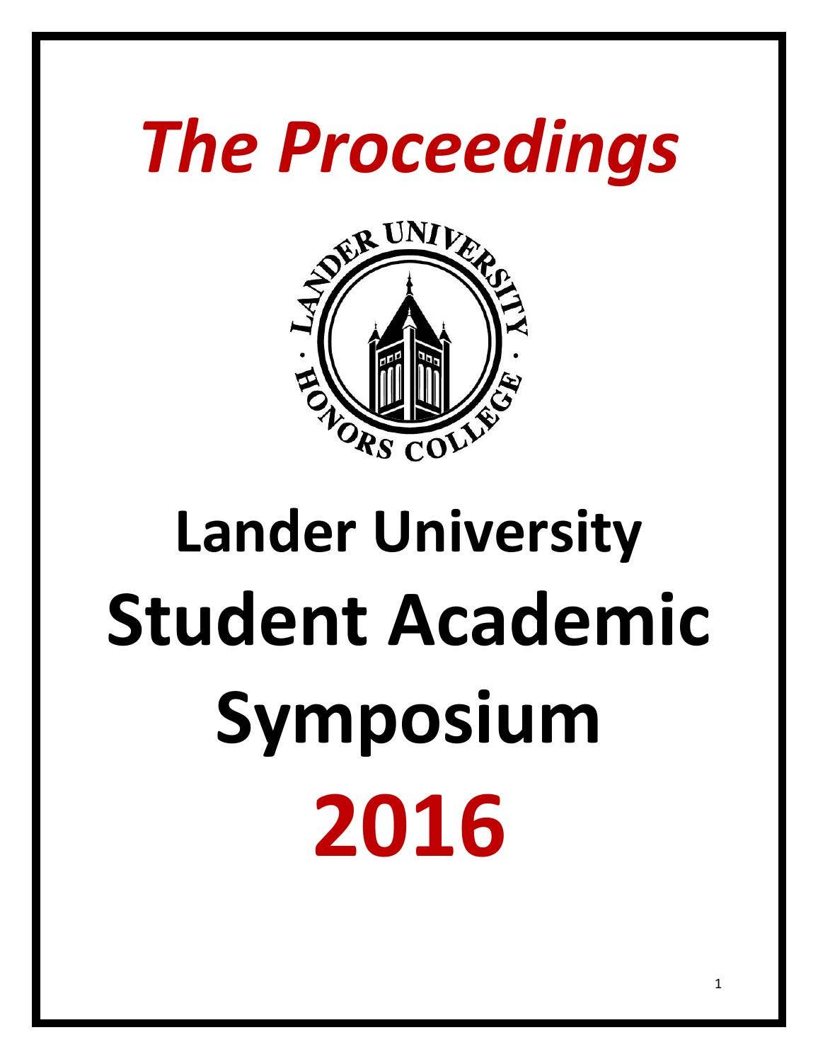 Proceedings of the 2016 Student Academic Symposium by Lander University