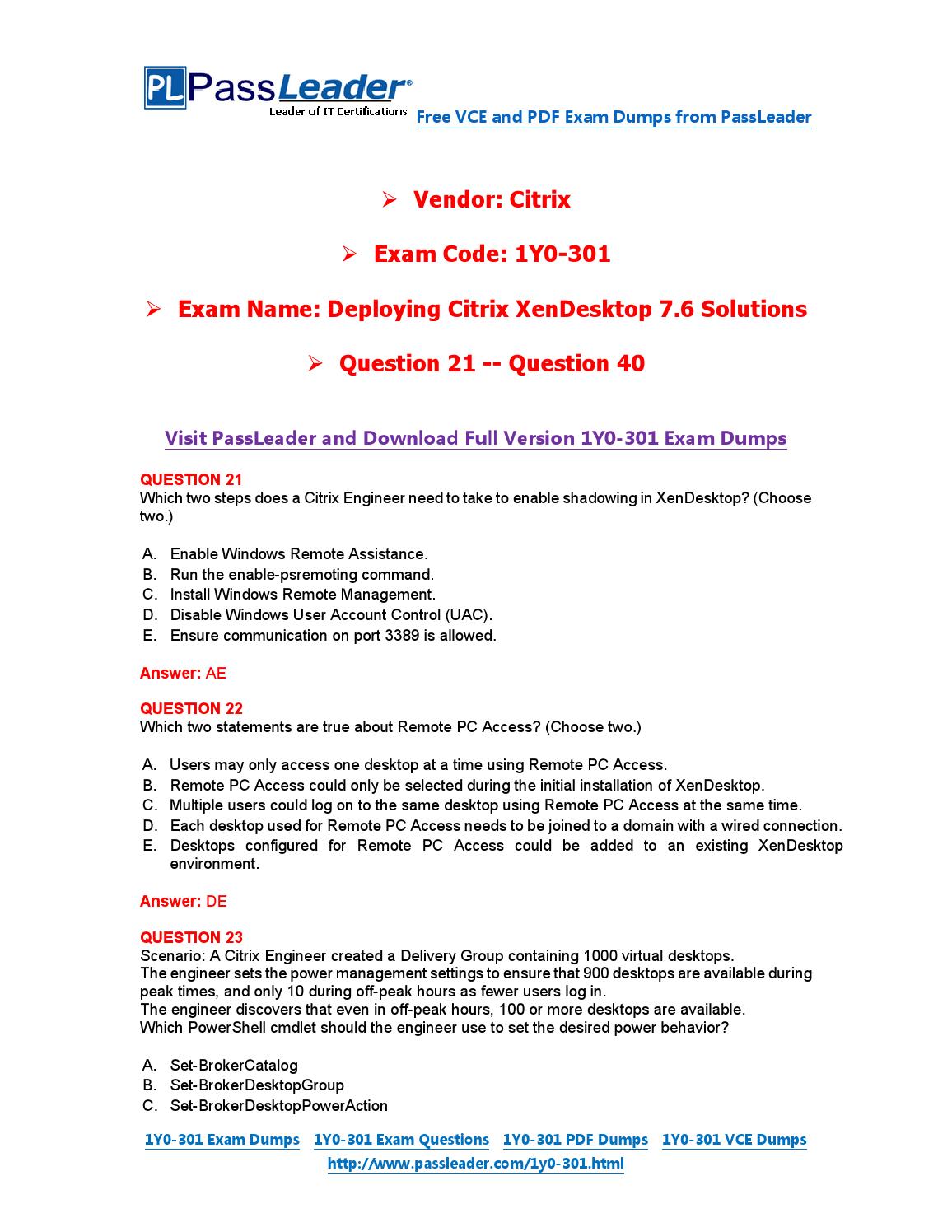 2016 New 1Y0-301 Exam Dumps For Free (VCE and PDF) (21-40) by Exam Sns-Brigh10