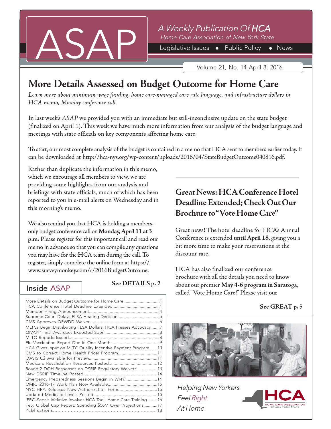 April 8 2016 Edition Of Asap By Home Care Association Of New York