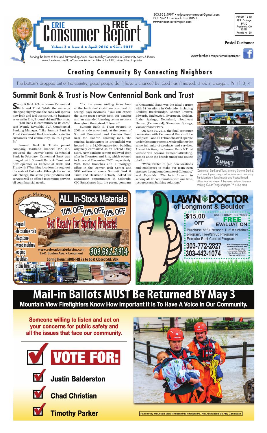 Erie Consumer Report April 2016 by Consumer Report for Carbon Valley