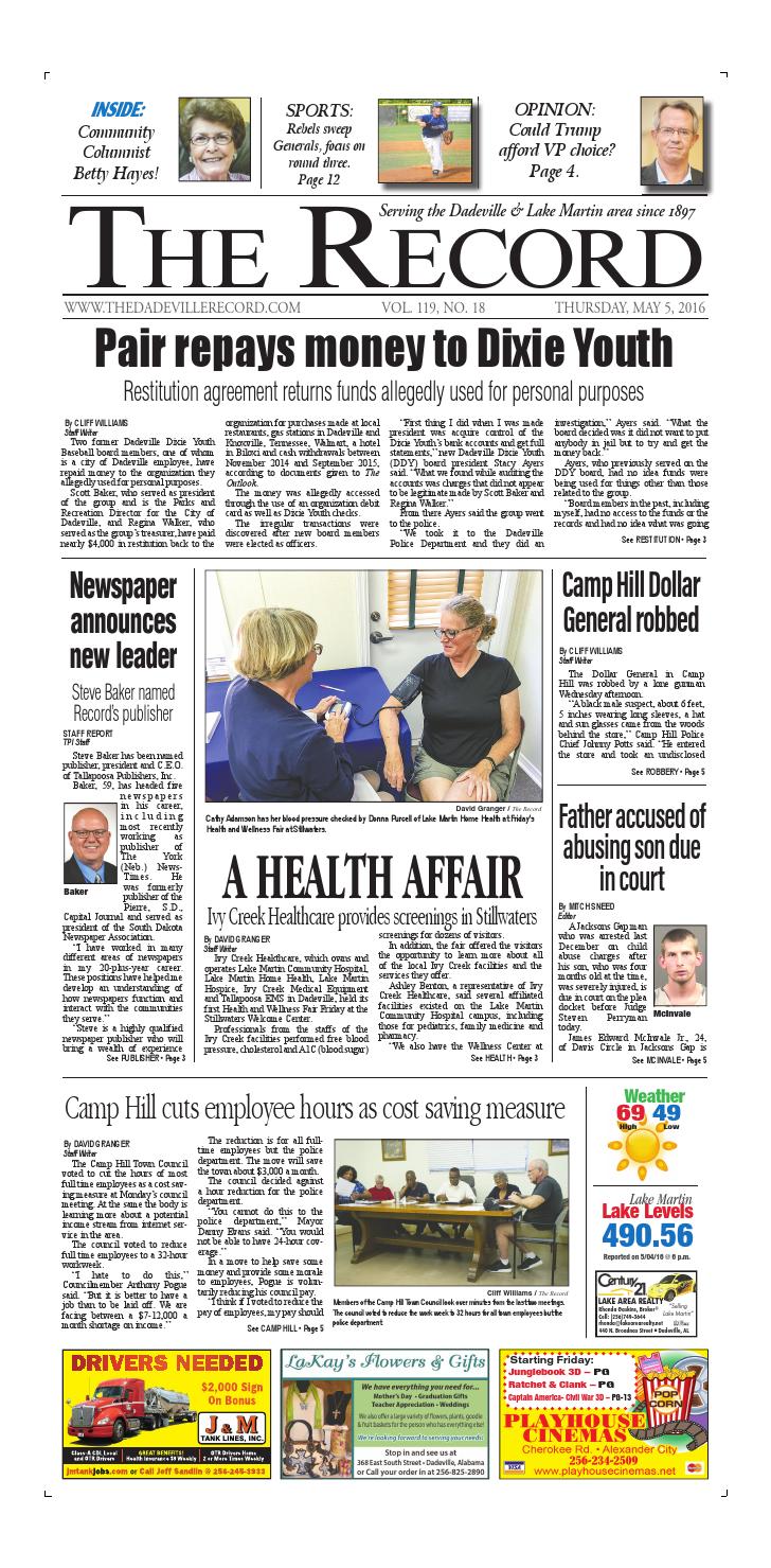 April 5, 2016 Dadeville Record by Tallapoosa Publishers Issuu