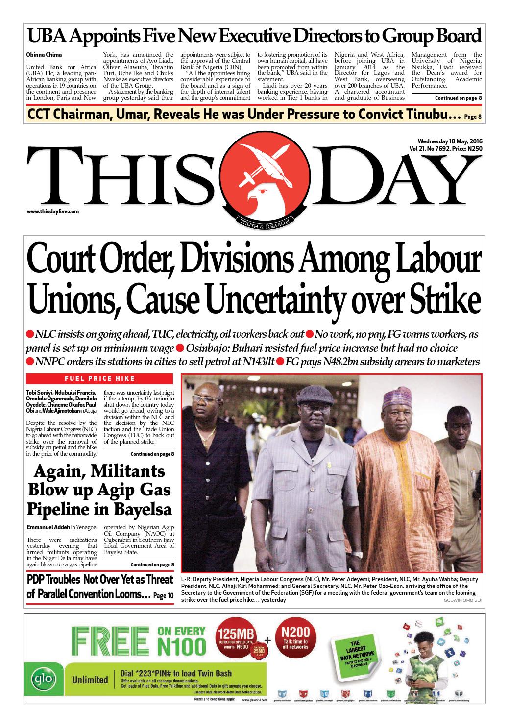Thursday 18th May 16 By Thisday Newspapers Ltd Issuu Thursday 18th May 16 By Thisday Newspapers Ltd Issuu