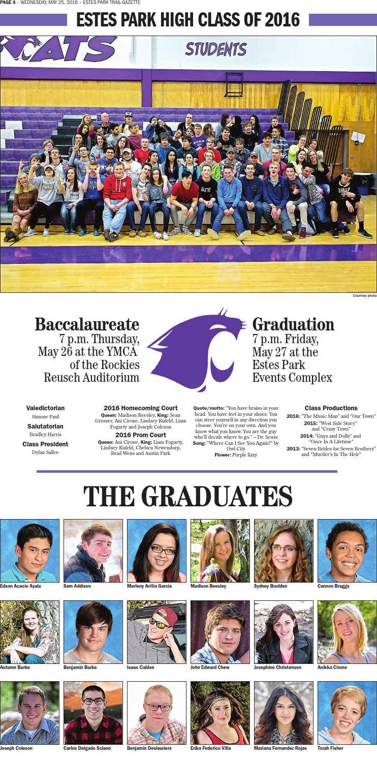 2016 Estes Park High School graduation special by Prairie Mountain Media -  Issuu
