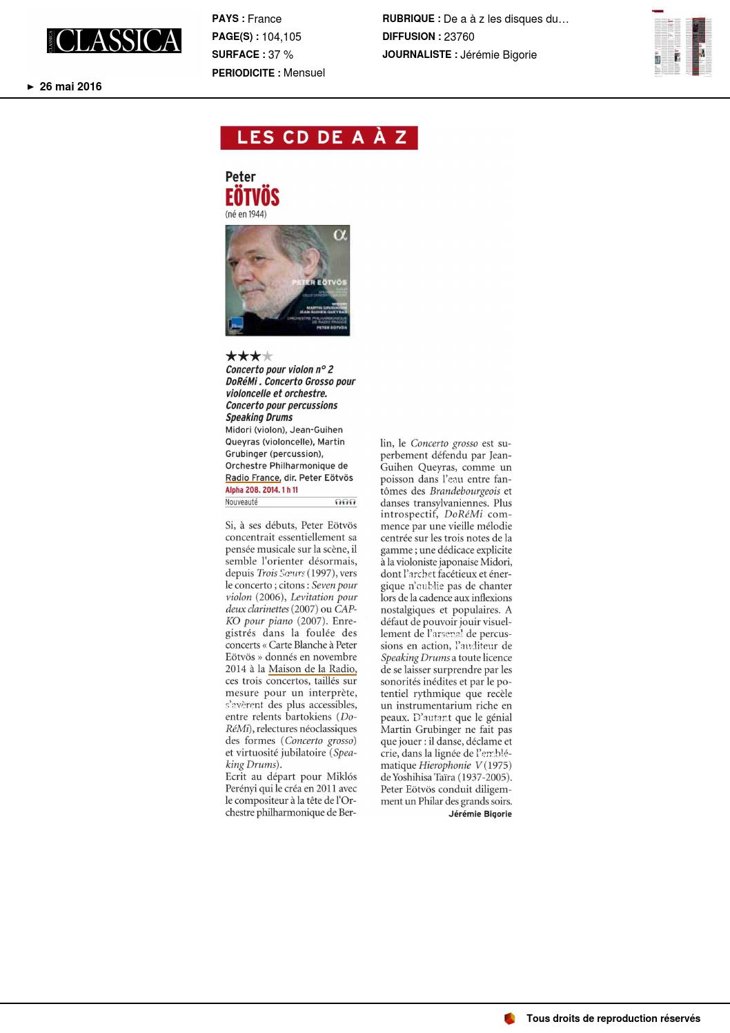 Peter Eötvös, DoReMi. Cello concerto grosso. Speaking Drums by Editions