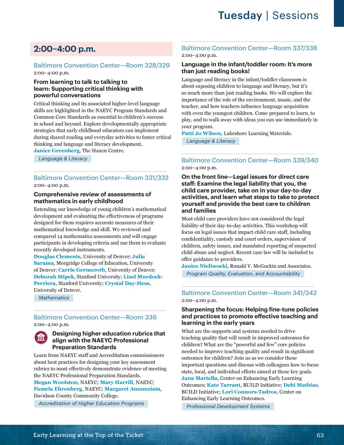 NAEYC 2016 National Institute for Early Childhood Professional Development Final Program by