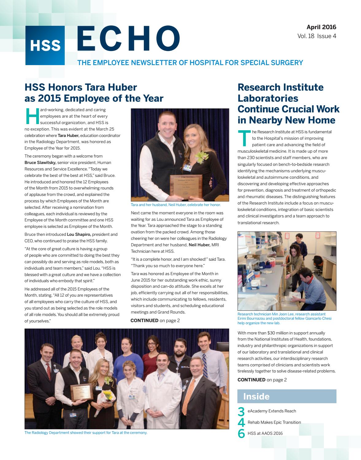 HSS Echo April 2016 by Hospital for Special Surgery Issuu
