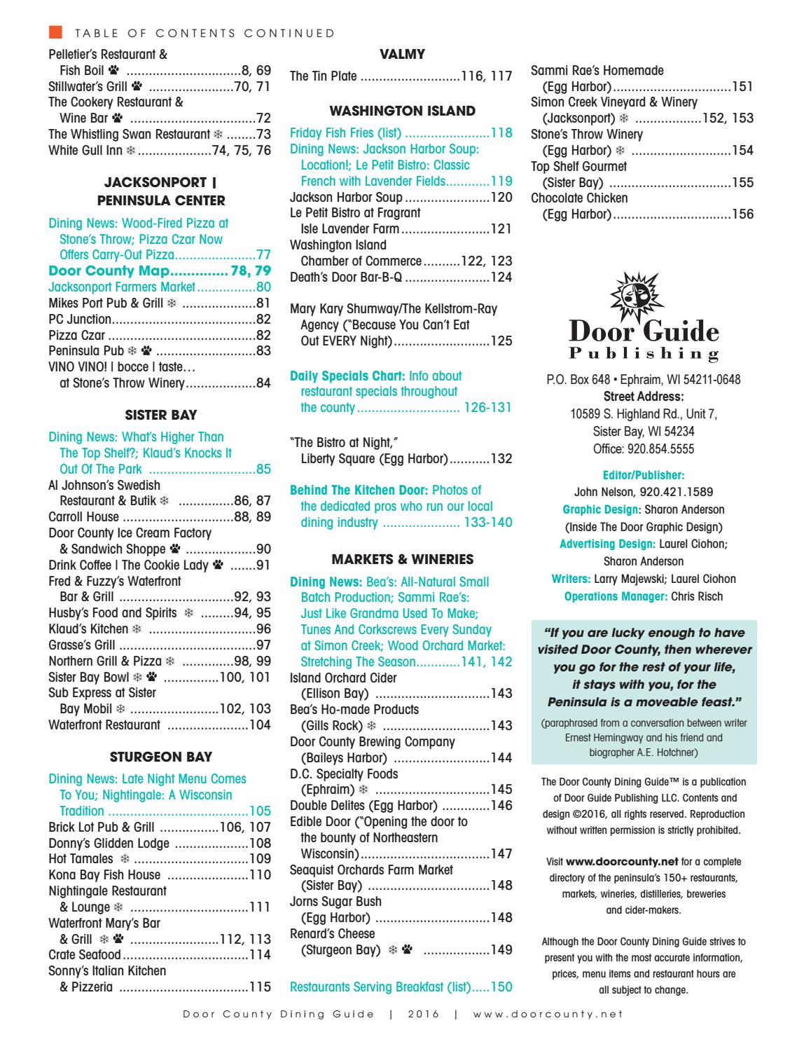 2016 Door County Dining Guide by Door Guide Publishing Issuu