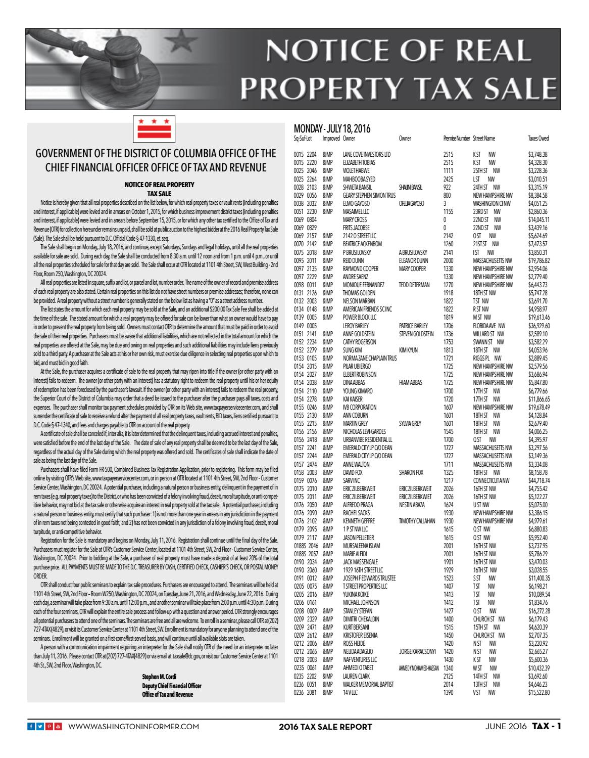 2016 DC Tax Sales Report by The Washington Informer Issuu