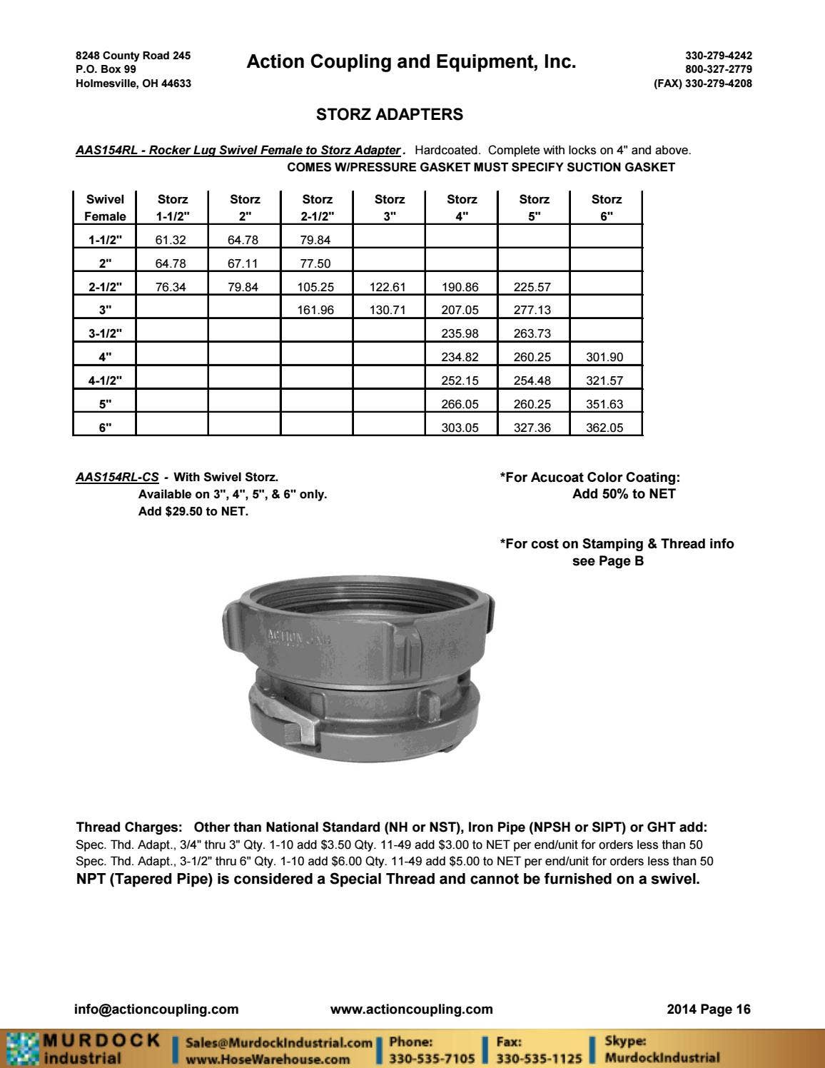 Action coupling catalog fire hydrant adapters storz aluminum brass ...