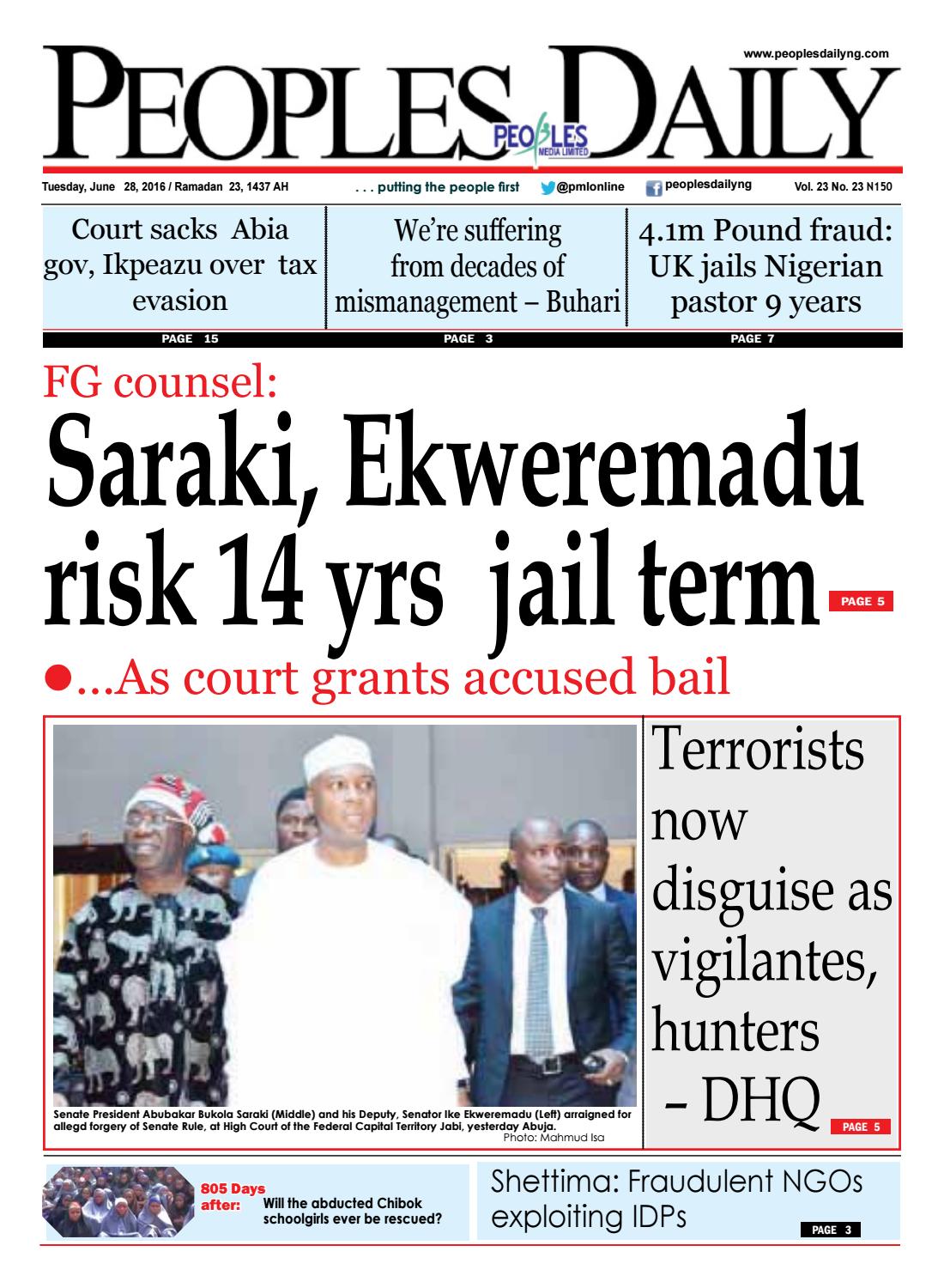 Peoples Daily, Tuesday, June 28, 2016. Edition. by Peoples Media