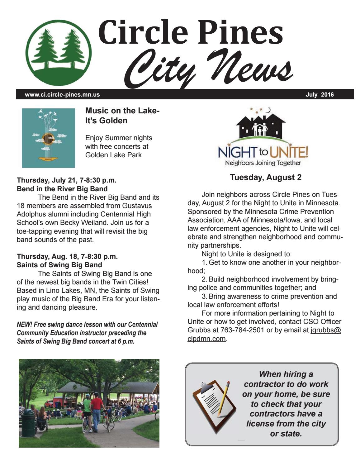 City of Circle Pines July 2016 Newsletter by City of Circle Pines Issuu