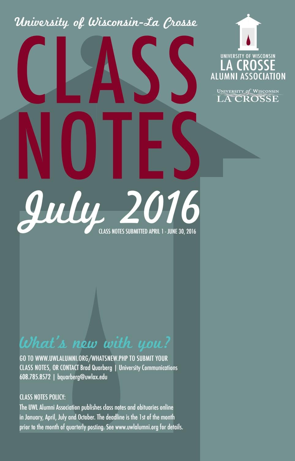 UW La Crosse Class Notes July 2016 By University Of Wisconsin La Crosse