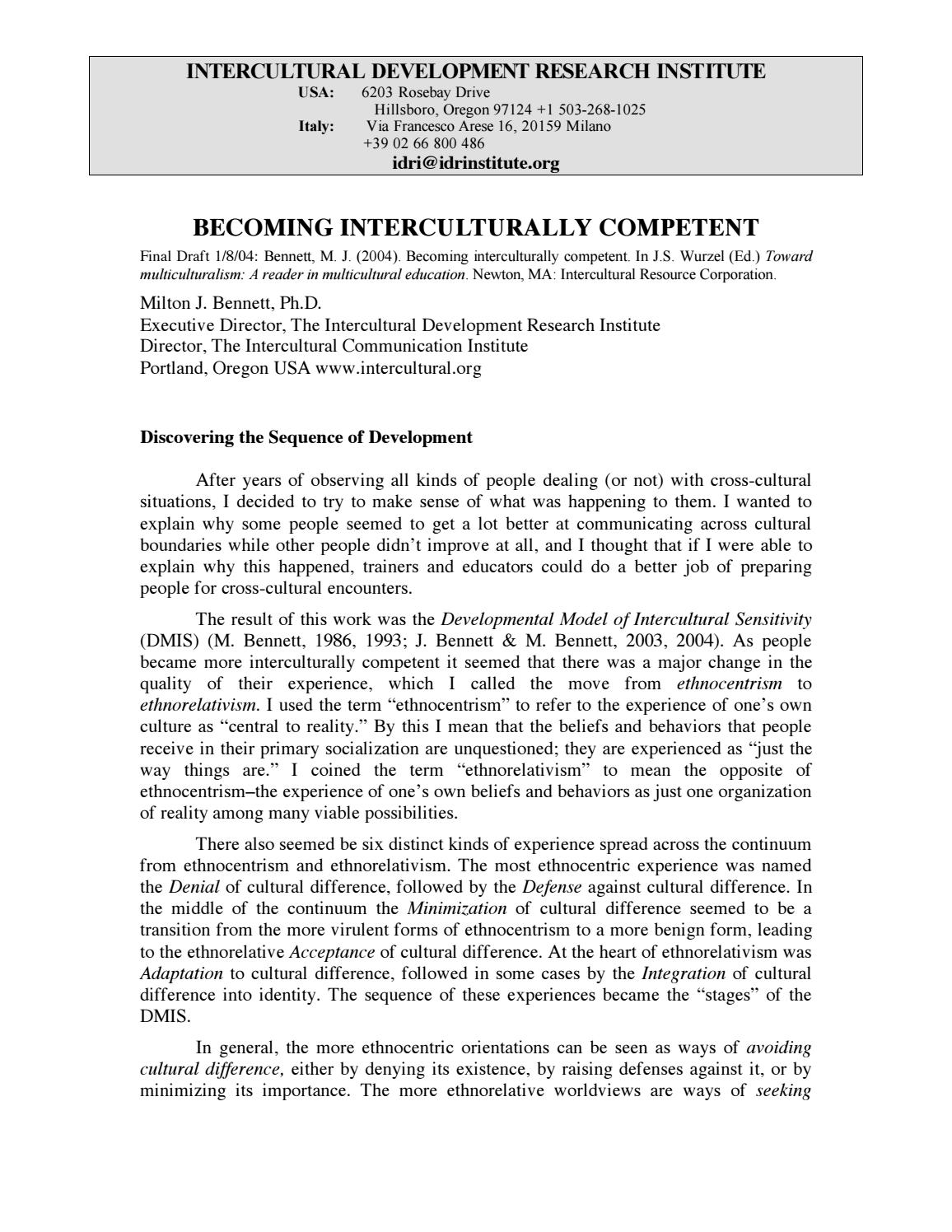 towards ethnorelativism - milton j bennett essay Expat intercultural sensitivity development - bennett's scale of ethnorelativism expat intercultural sensitivity development - bennett's scale of ethnorelativism. towards ethnorelativism - milton j bennett essay Expat intercultural sensitivity development - bennett's scale of ethnorelativism expat intercultural sensitivity development - bennett's scale of ethnorelativism.