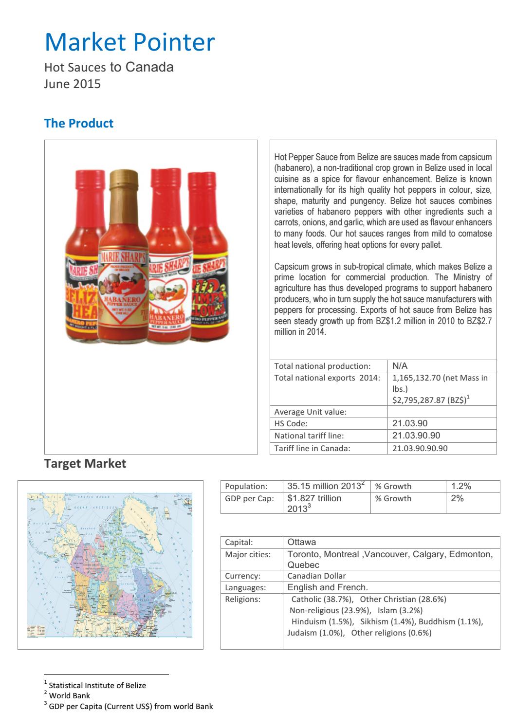 Market pointers hot sauces from belize into canada (final) by Beltraide