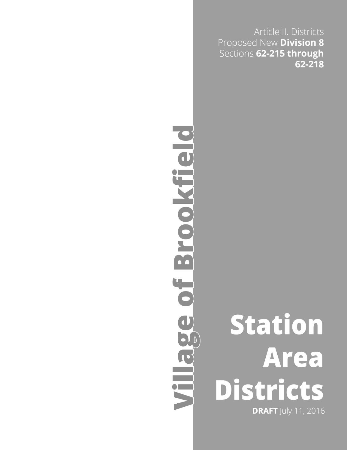 Village of Brookfield Station Area Districts Draft code by Wednesday