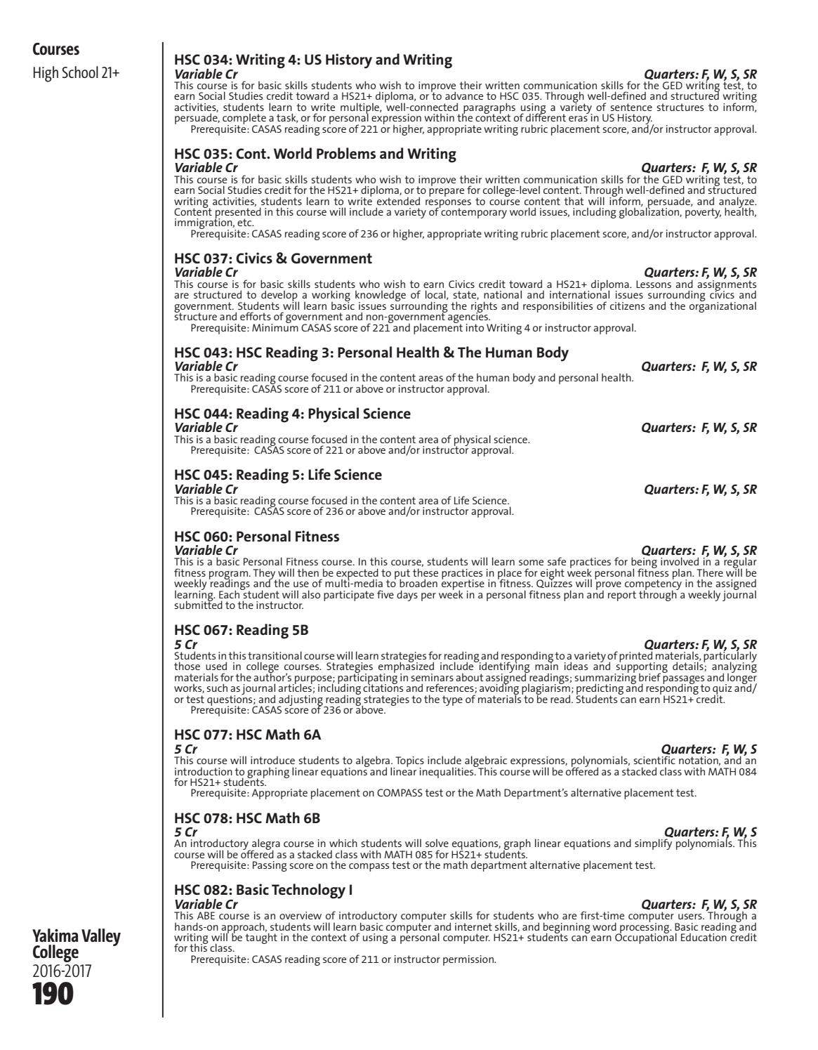 20162017 YVC Course Catalog by Yakima Valley College Issuu