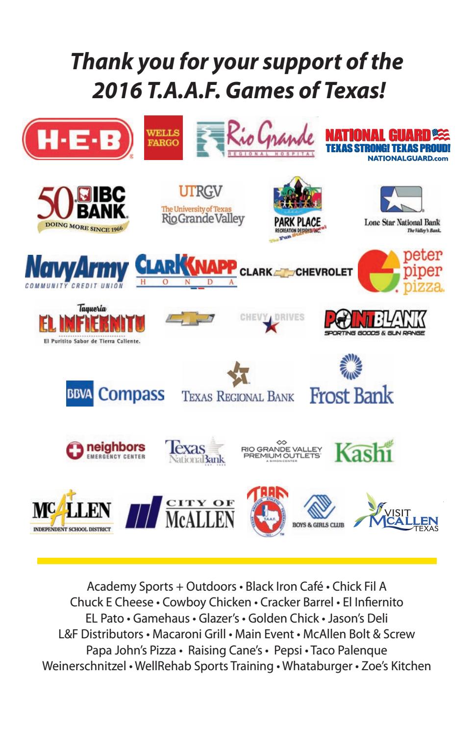 Taaf Games Of Texas 2016 Official Program By Mcallen Parks And Recreation Issuu