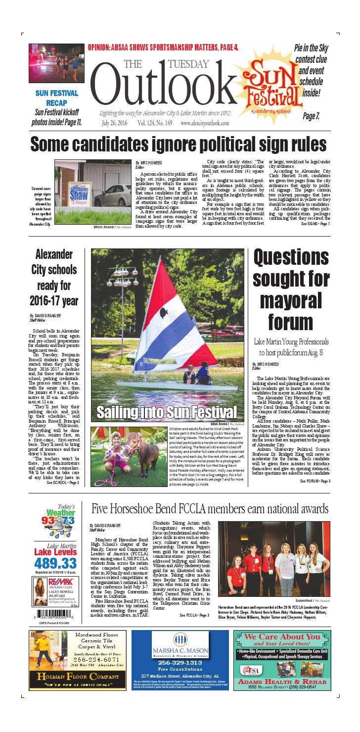 July 26, 2016 Alex City Outlook by Tallapoosa Publishers Issuu