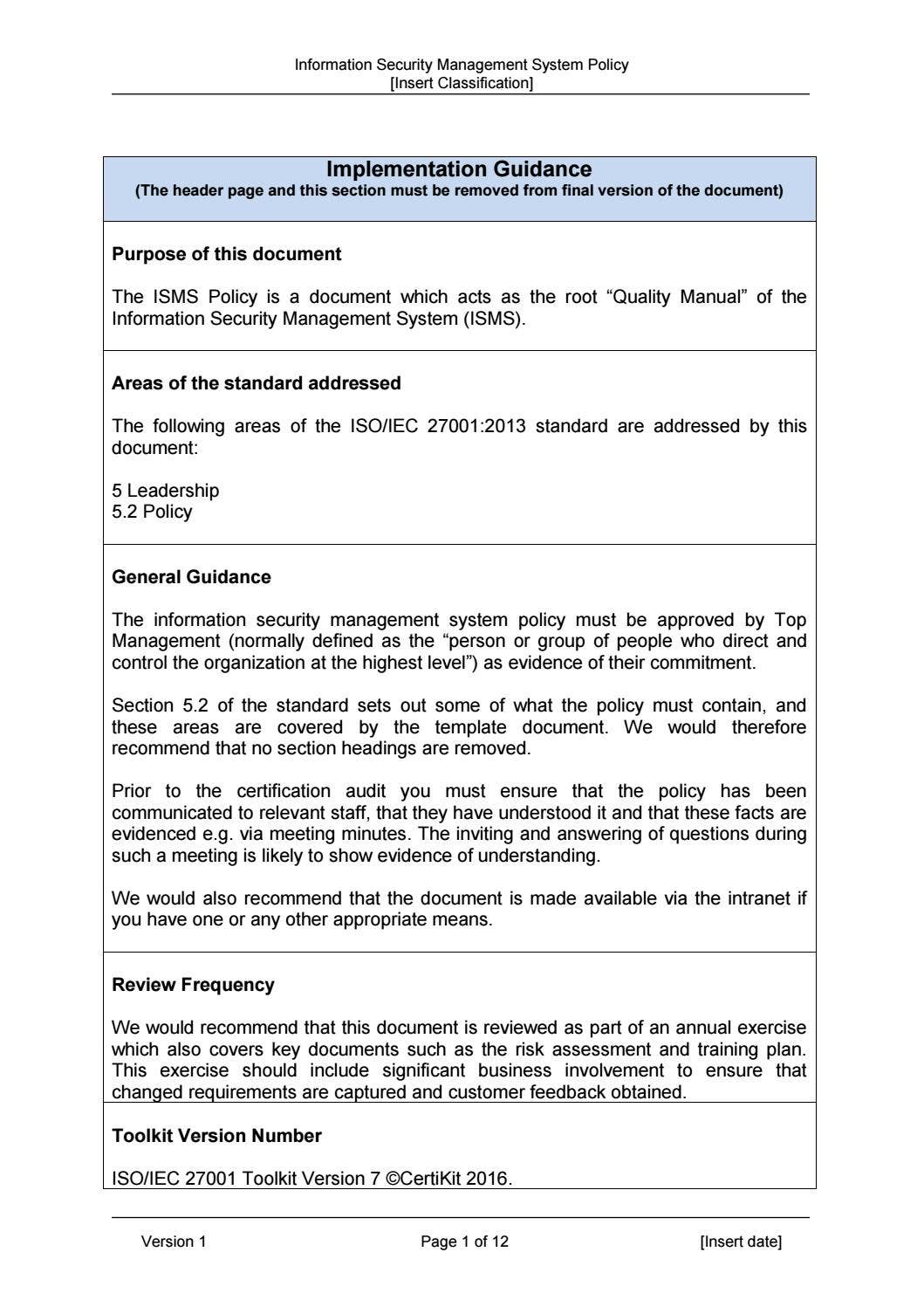 Isms doc 05 1 information security management system policy by CertiKit ...