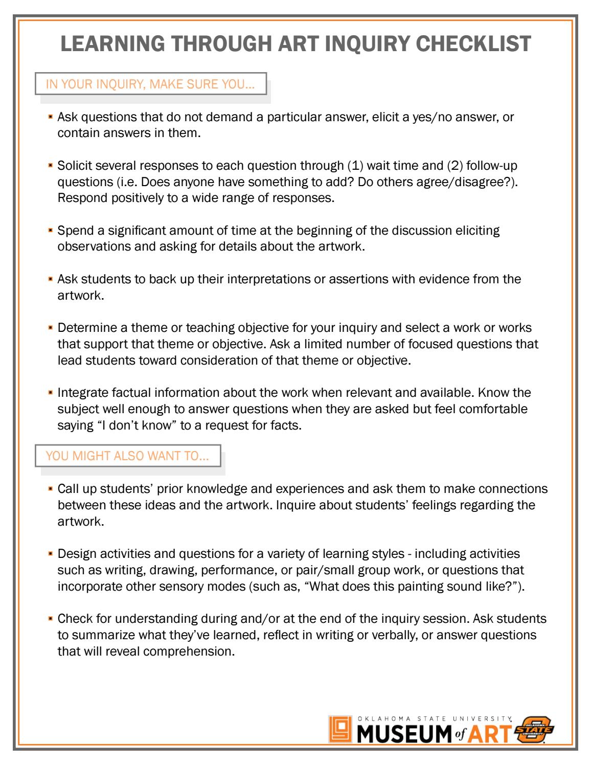 Learning Through Art Inquiry Checklist by OSU Museum of Art Issuu