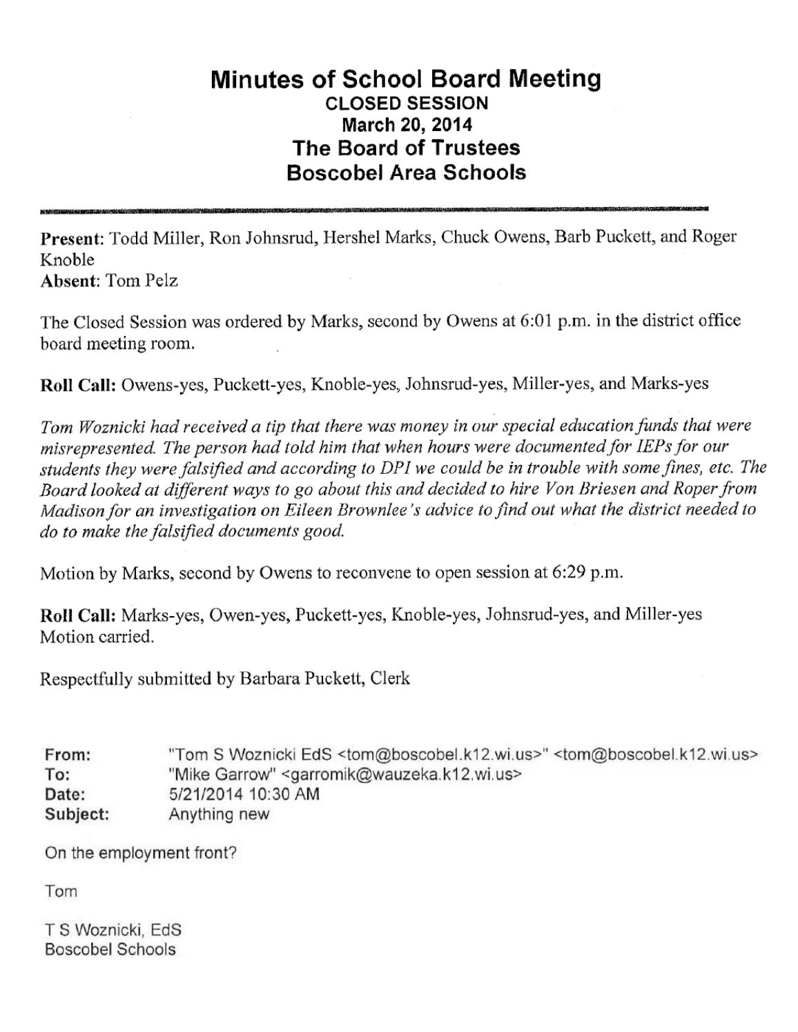Thomas Woznicki and Boscobel, WI School District Records Compilation by