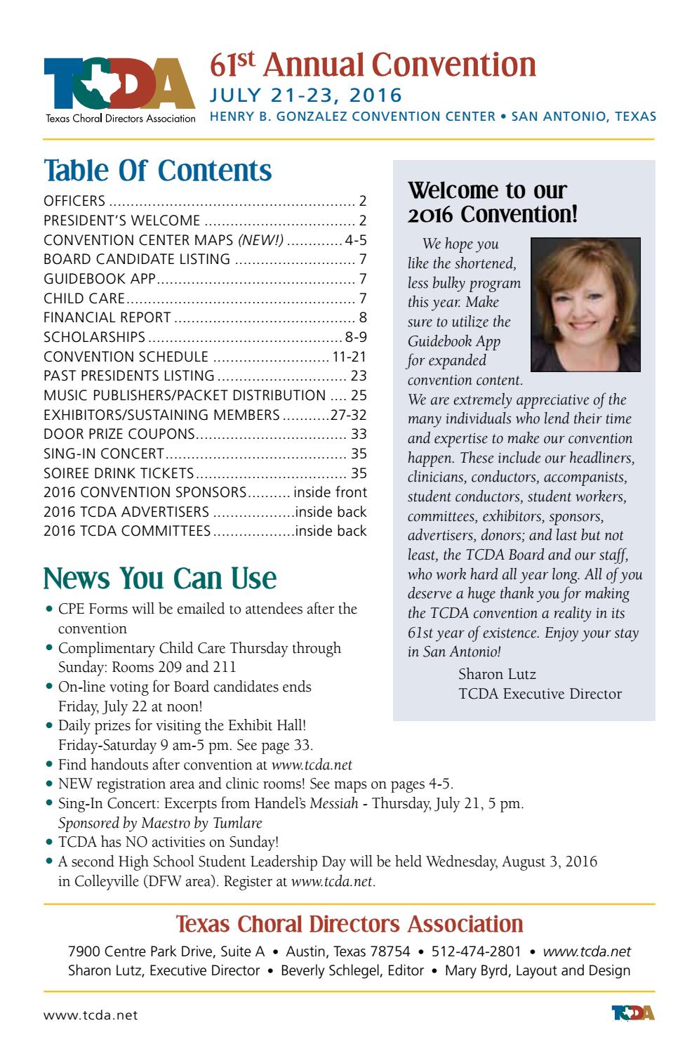 2016 TCDA Convention Program by Texas Choral Directors Association - Issuu 2016 TCDA Convention Program by Texas Choral Directors Association - Issuu