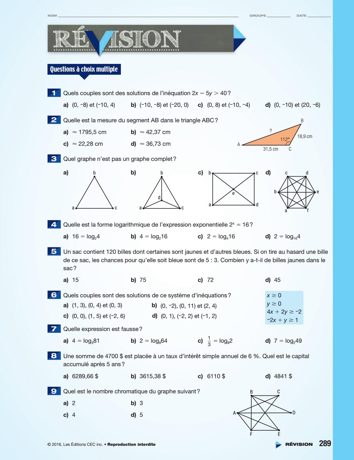 Point De Mire Secondaire 5 Corrigé Pdf