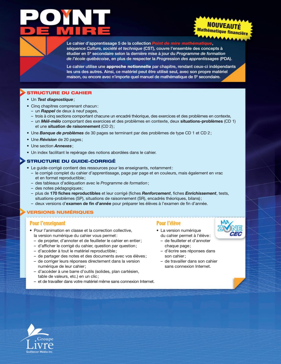Point De Mire Secondaire 5 Corrigé Pdf Point de mire 5 CST by Les Éditions CEC - Issuu