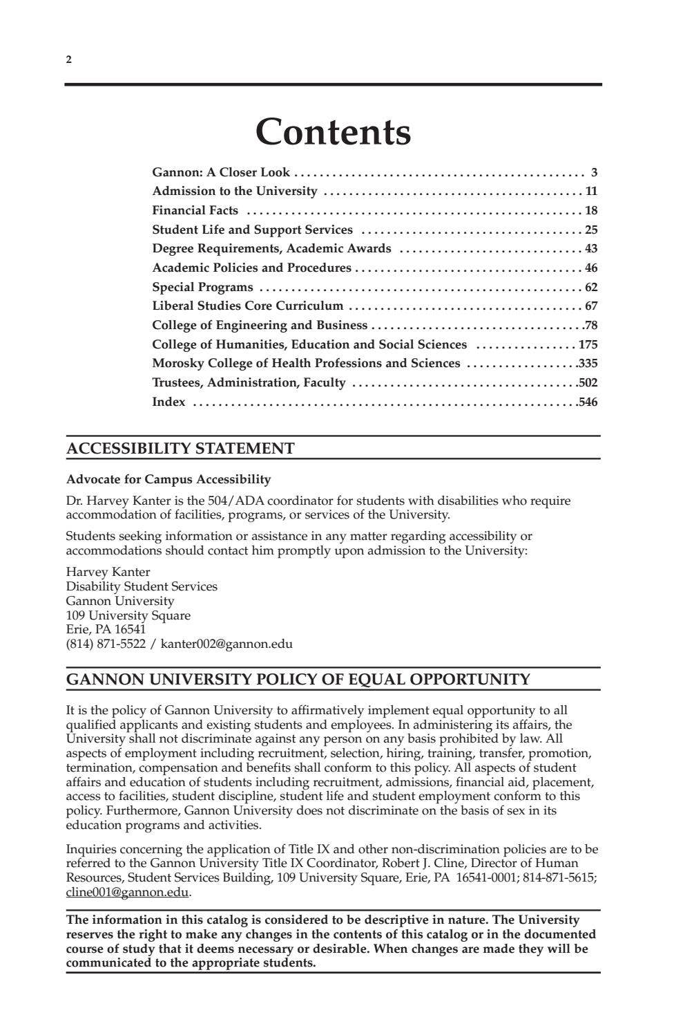 Gannon University Undergraduate Catalog 1617 by Gannon University Issuu