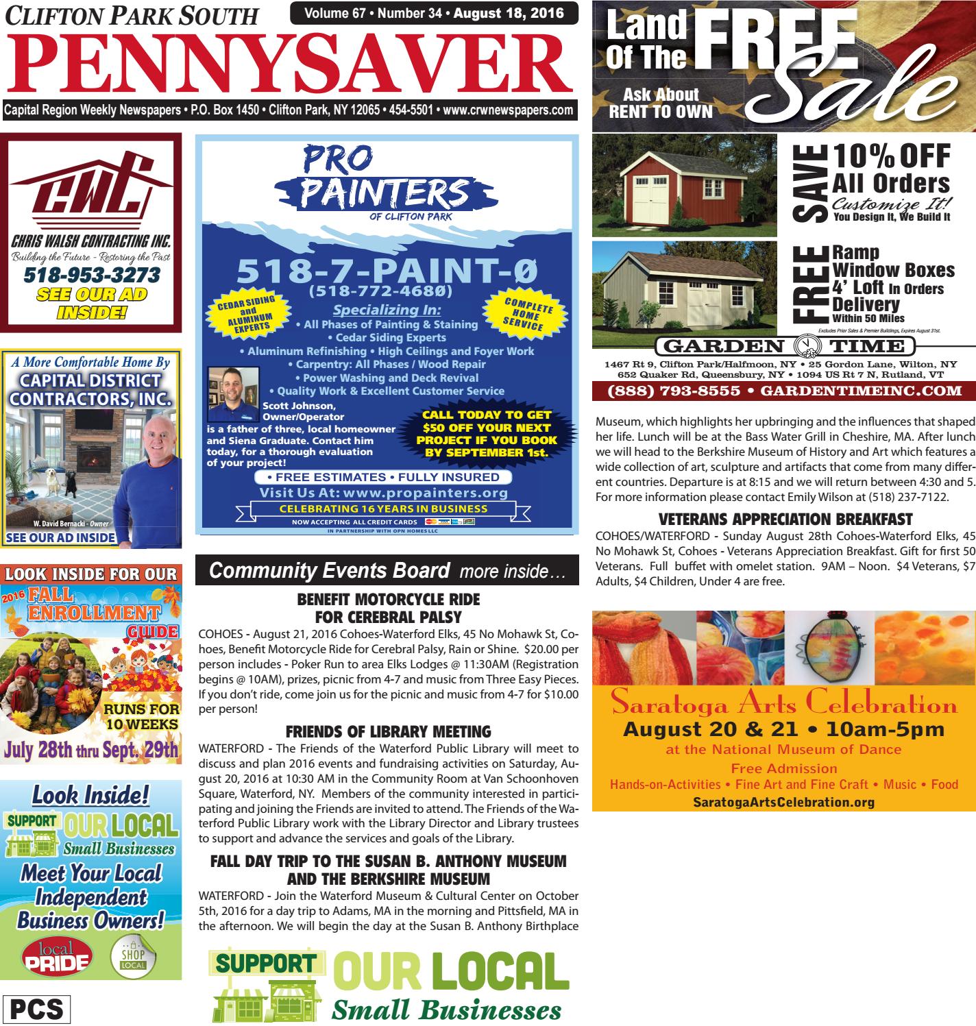 Clifton Park South Pennysaver 081816 by Capital Region Weekly Newspapers Issuu