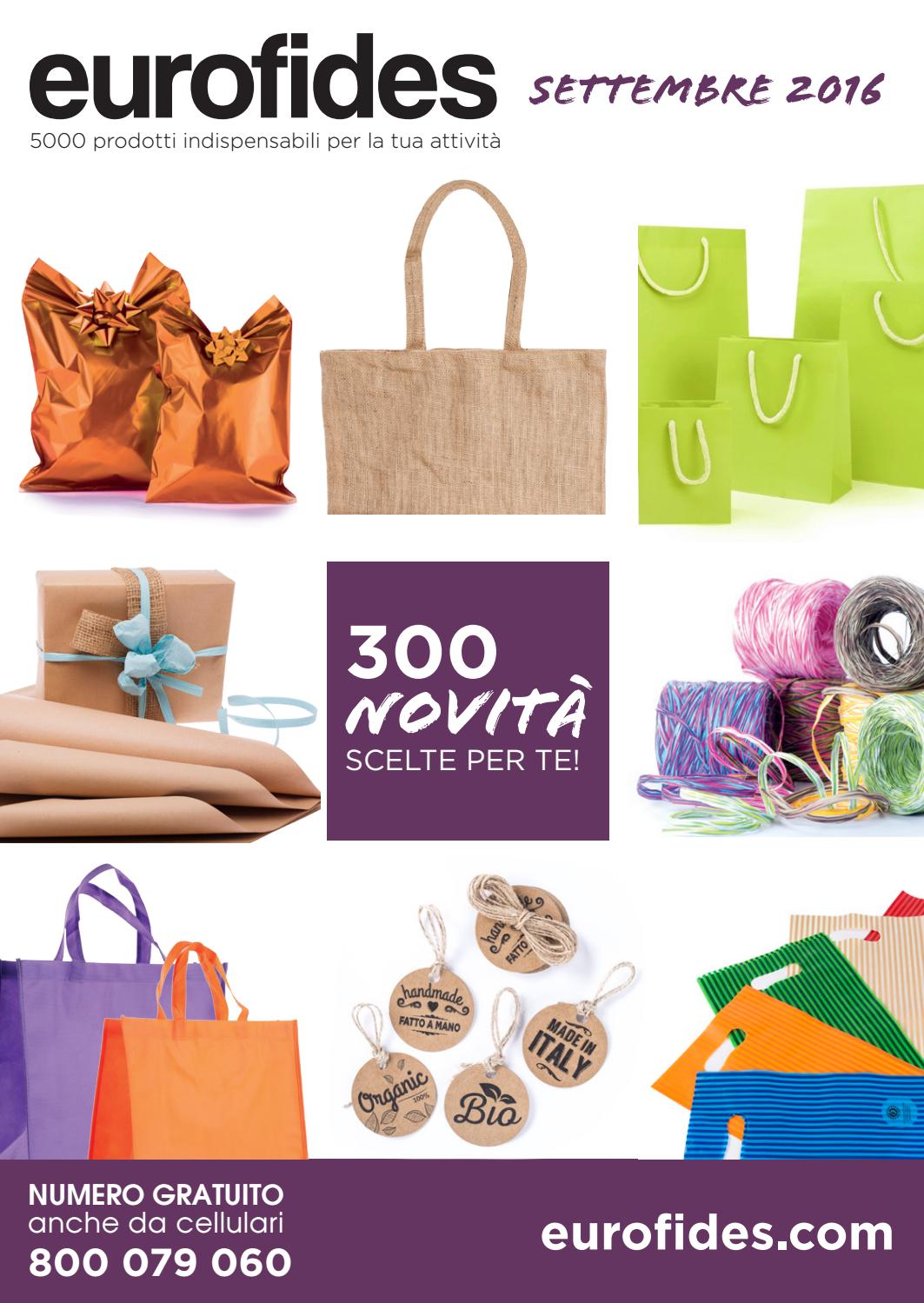 EUROFIDES/® 100 Shopper Carta Kraft Chic cm 16+8x14 colore avana con bordo nero e manico in nastro di fettuccia