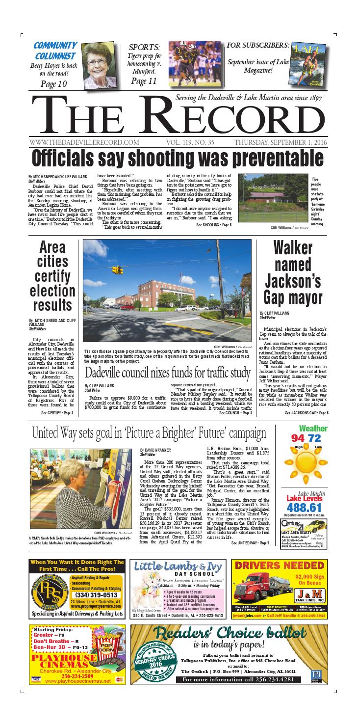 Sept 1, 2016 Dadeville Record by Tallapoosa Publishers Issuu