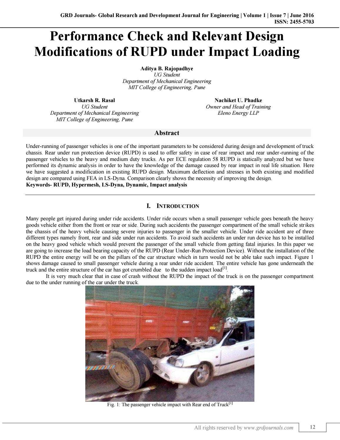 Performance Check and Relevant Design Modifications of RUPD under ...